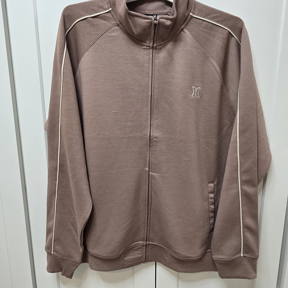 Hurley Mens Track Jacket Size L Brown Full Zip Performance Stretch‎ NWT